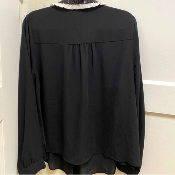 ELOQUII Studio Black and White Ruffle Sequin Tuxedo Button-Down TOP SZ. 16 - Picture 11 of 11